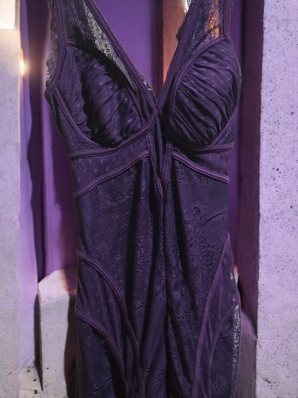 Purple Bebe Lace Bodycon Dress